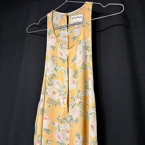 PRIVACY PLEASE - Halter Tank Summer Dress - Womens Small - yellow - floral print - Picture 2 of 11